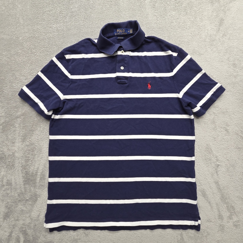Polo Ralph Lauren Polo Shirt Mens M Blue 100% Cotton Striped Classic Fit